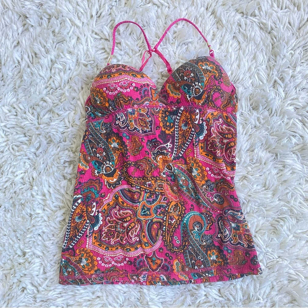 Colorful Paisley Print Camisole with Built-In Bra